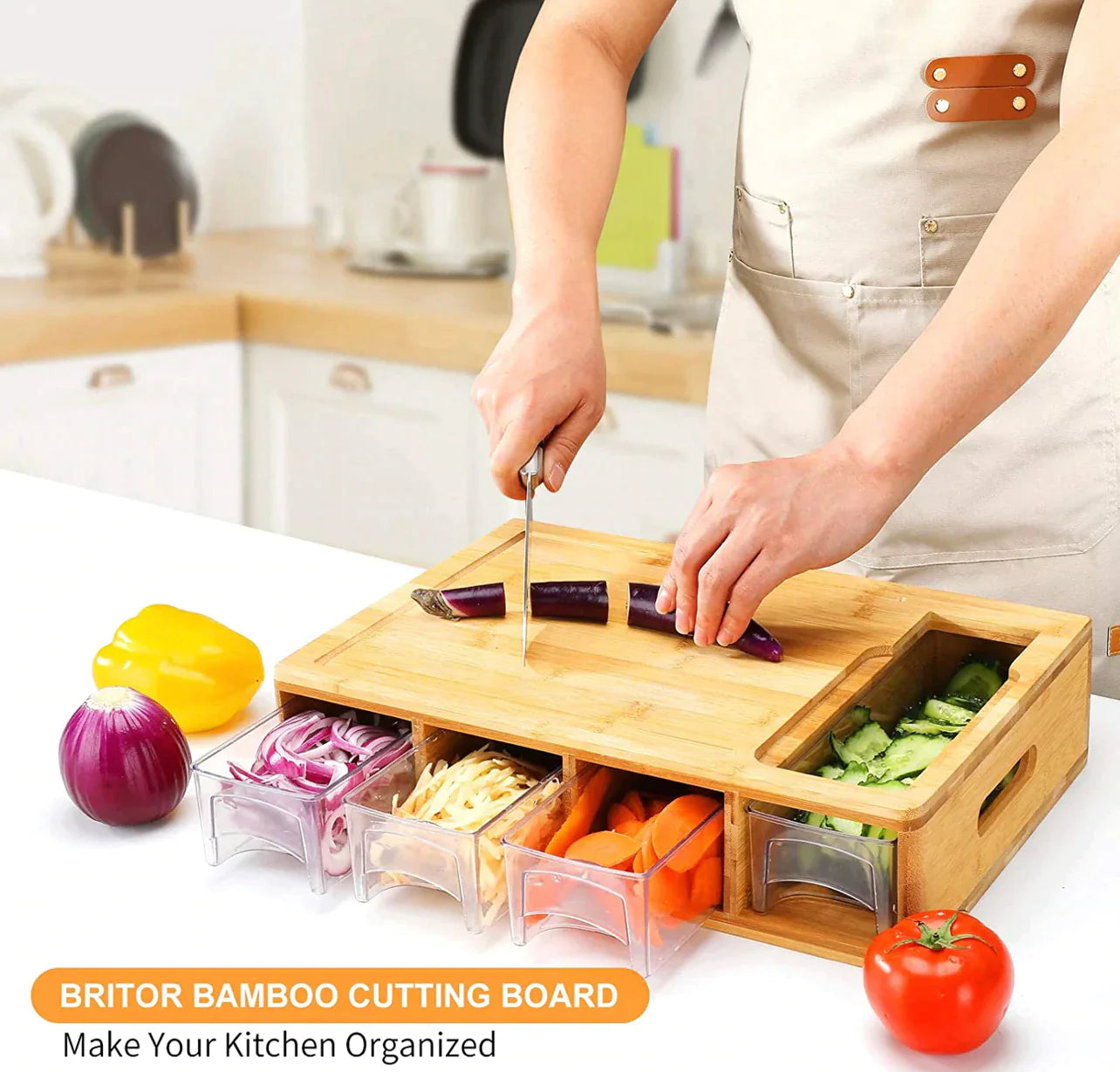 Starlix™ Bamboo Cutting Board W/ Containers