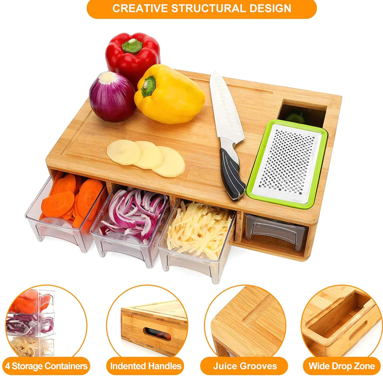 Starlix™ Bamboo Cutting Board W/ Containers